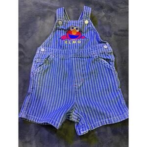 VTG 90s Sesame Street ELMO Denim Pinstripe Overalls Size 18M MINT CONDITION